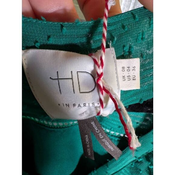 Anthropologie HD in Paris Ruffle Dot Signe Green Dress Women's Size 8 - Picture 3 of 4